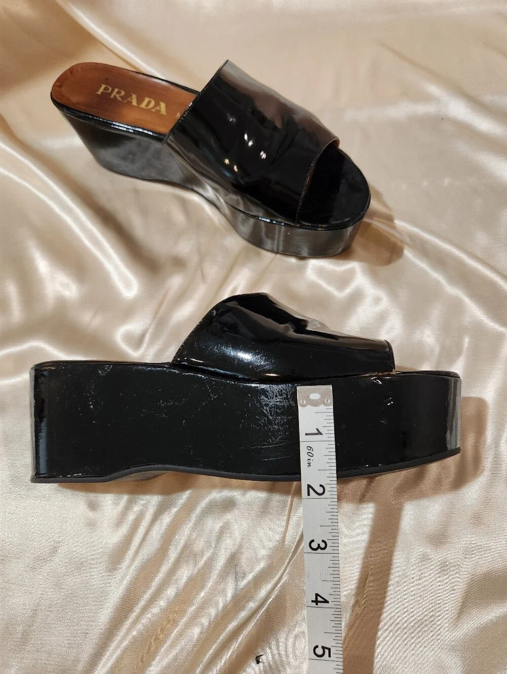 Vintage Prada Black Patent Leather Platform Wedge 39 (8.5)
